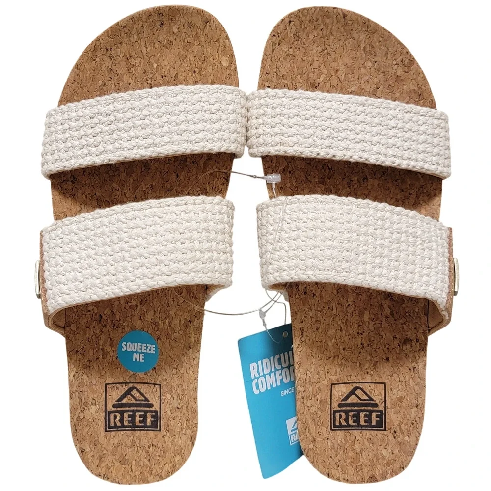 Reef Women Cushion Vista Double Strap Slide Sandals Size US 11 Natural Crochet